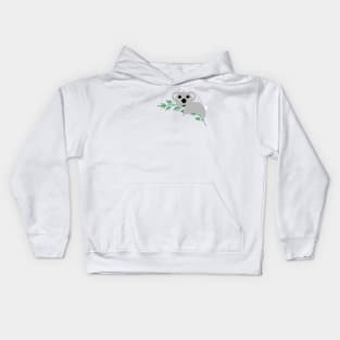 Grey Koala Green Leaves Kids Hoodie